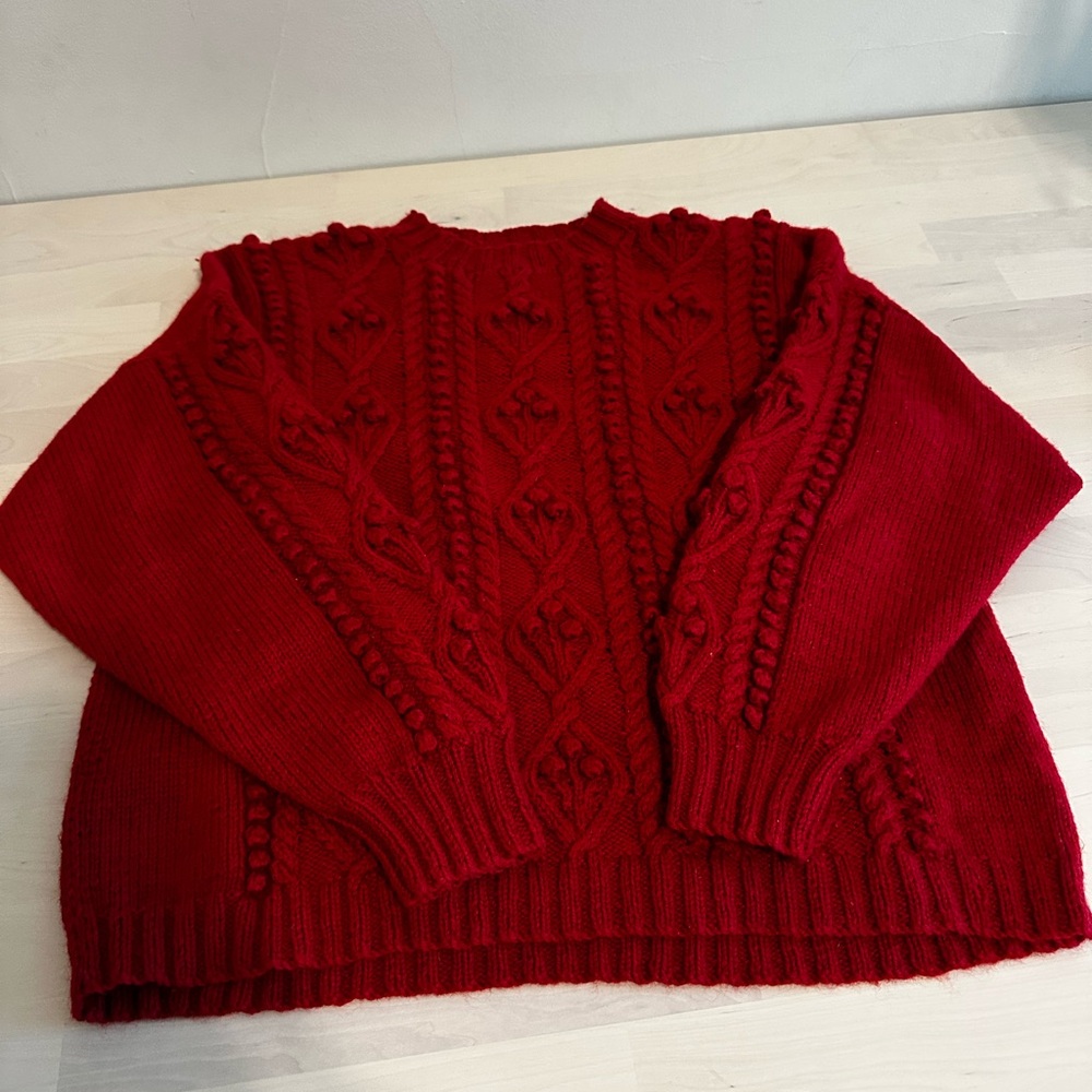Handmade Red Cable Knit Sweater